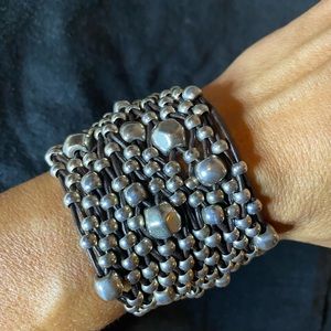 Uno De 50 sterling silver and leather bracelet